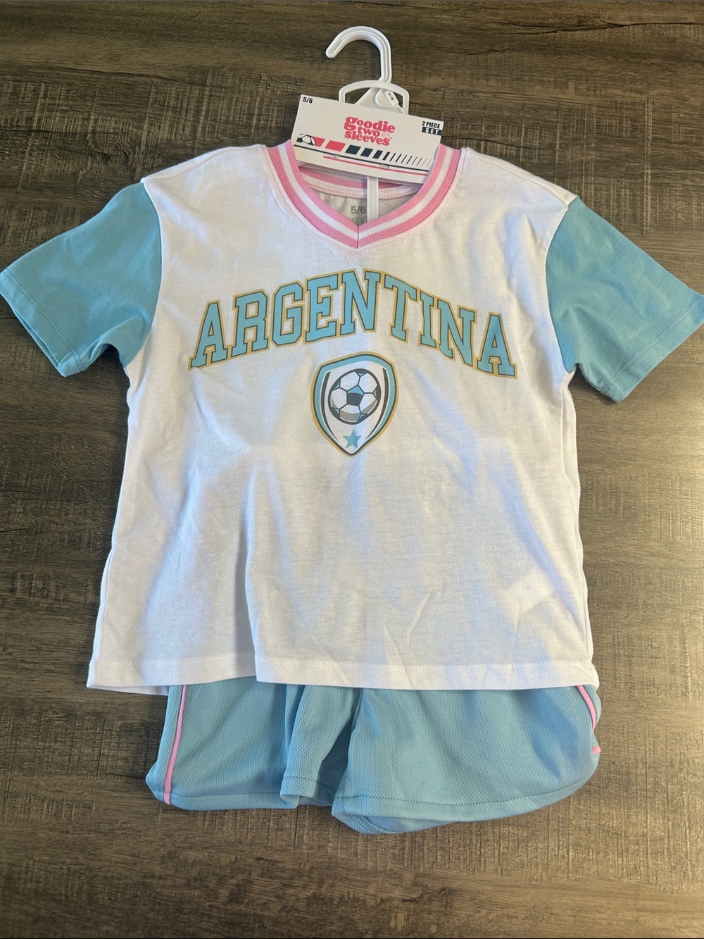 Argentina Soccer Tee for Kids - White & Light Blue
